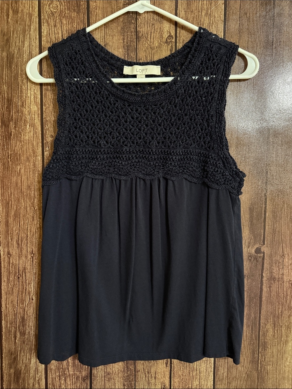 LOFT Navy blue Crochet Yoke Sleeveless Top